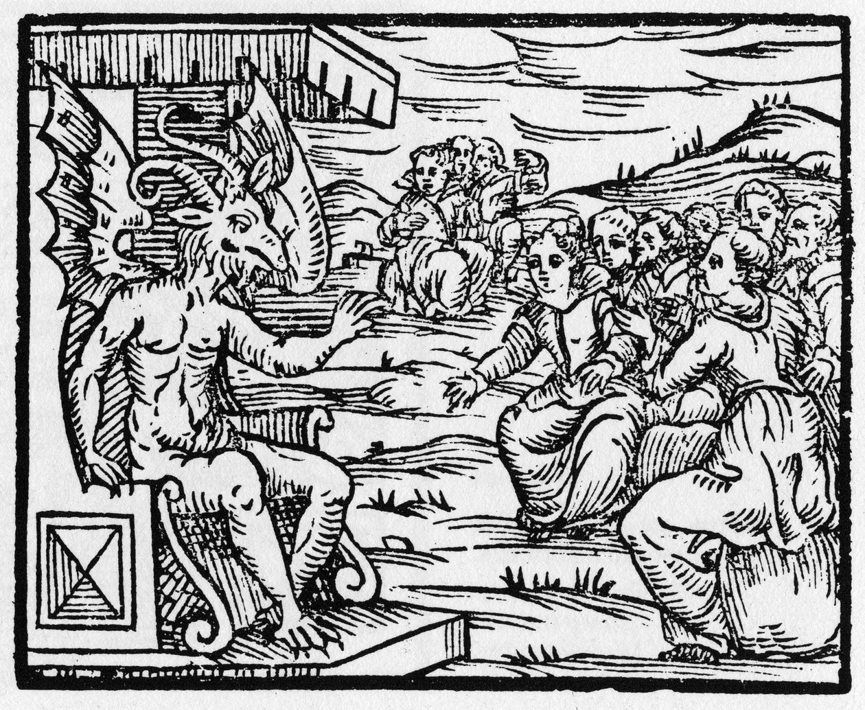 Satan oslovuje čaroděje - „Compendium Maleficarum“, pojednává o čarodějnicích, jejich zlu a jejich údělech od Francesca Maria Guazza nebo Guacca nebo Guaccius (15?? -16??) 1608 Soukromá sbírka od Anonymous Anonymous