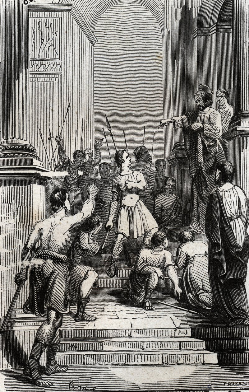 Saturnin z Toulouse (Saint Sernin, první křesťanský předvečer Toulouse) (3. století) se zastavil v hlavním městě Toulouse – rytina z roku 1846 v „Lives des saints““. Soukromá sbírka. od Anonymous Anonymous