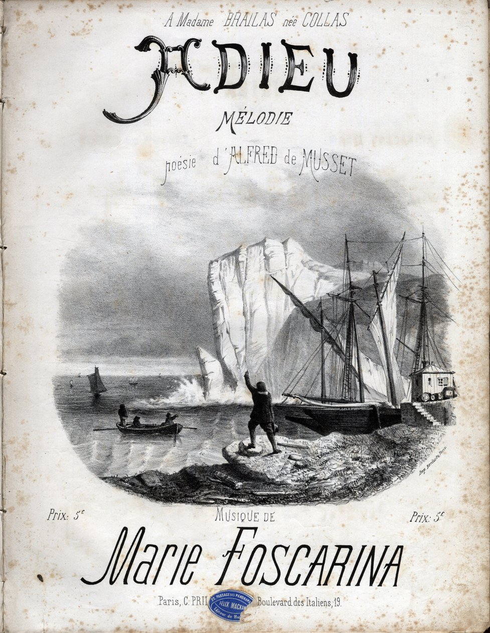 Partitura melodie „“Fewell““ od Marie Foscariny podle poezie Alfreda de Musseta. Soukromá sbírka. od Anonymous Anonymous