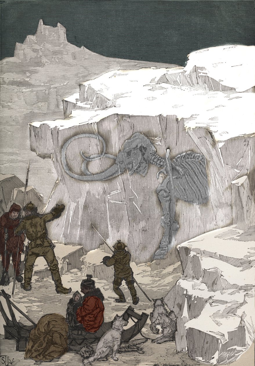 Hledání mamutí fosilní slonoviny na Sibiři v 19. století. Rytina z roku 1885 v „“Les arts et metiers illustres““ od Adolphe BITARDA. od Anonymous Anonymous
