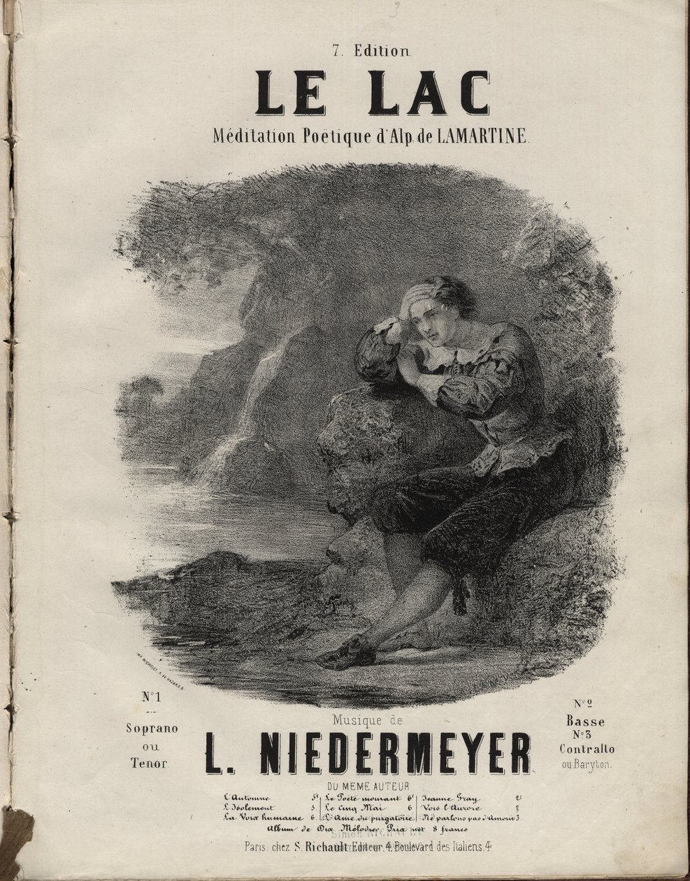 Noty pro „“ Le Lac „“ Meditation Poetique od Alphonse de Lamartine, hudba od Abrahama, Louis Niedermeyer Private Collection. od Anonymous Anonymous