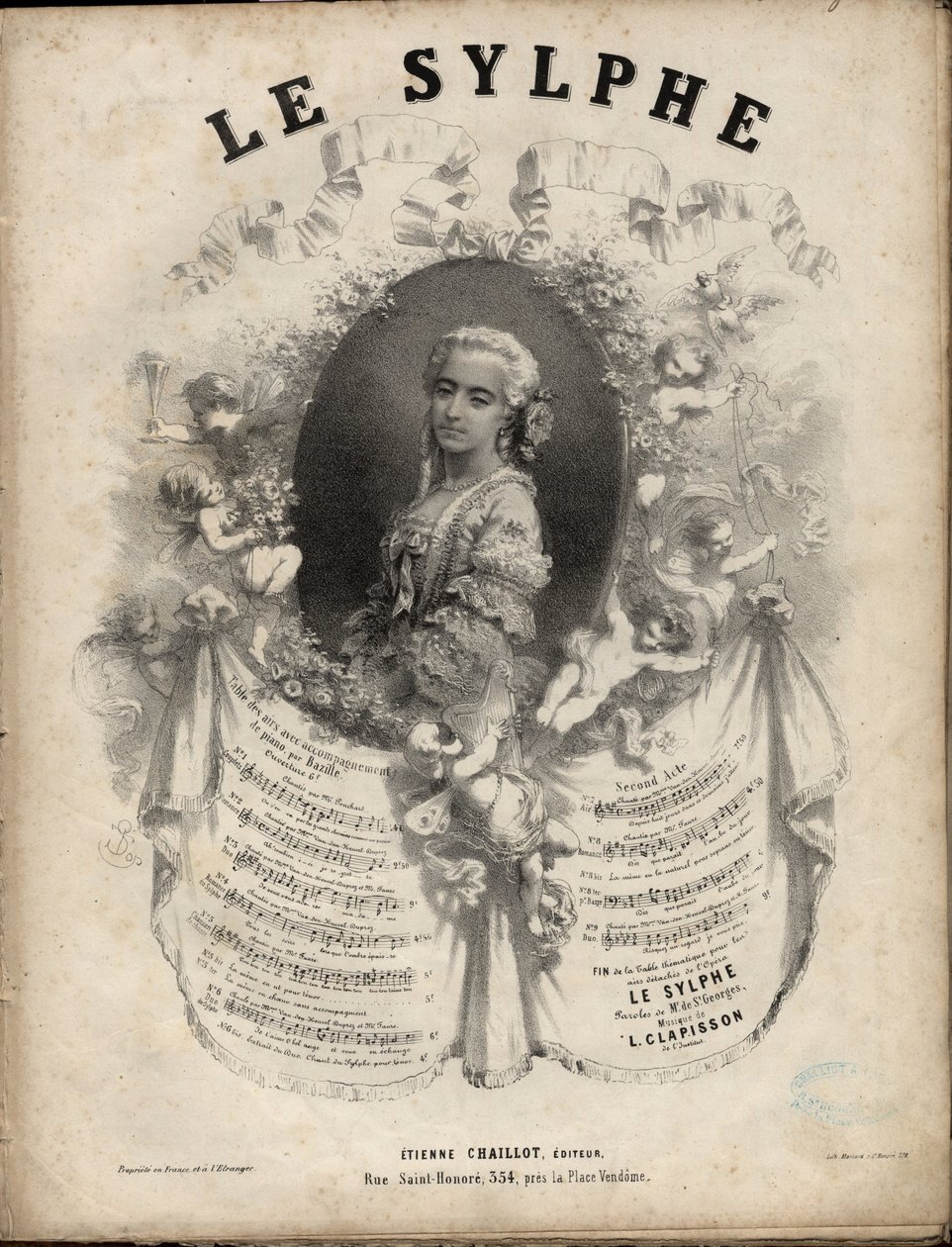 Noty pro „Le Sylphe““ opera-comique o 2 jednáních, texty M. de Saint-Georges, hudba M. Louis Clapisson 1808-1866 Soukromá sbírka. od Anonymous Anonymous