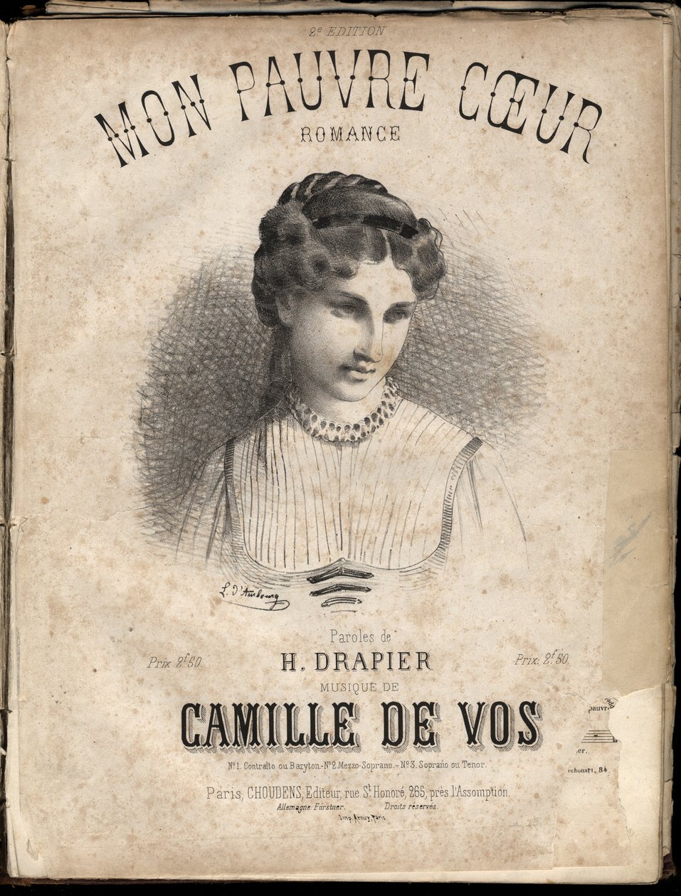 Noty pro text „“ My poor heart „“ od H. Drapiera hudba od Camille de Vos. Soukromá sbírka. od Anonymous Anonymous