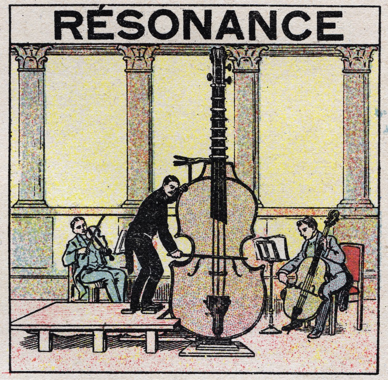 Zvuková energie: rezonance používaná při zakládání hudebních nástrojů. Anonymní ilustrace z roku 1925. Soukromá sbírka. od Anonymous Anonymous