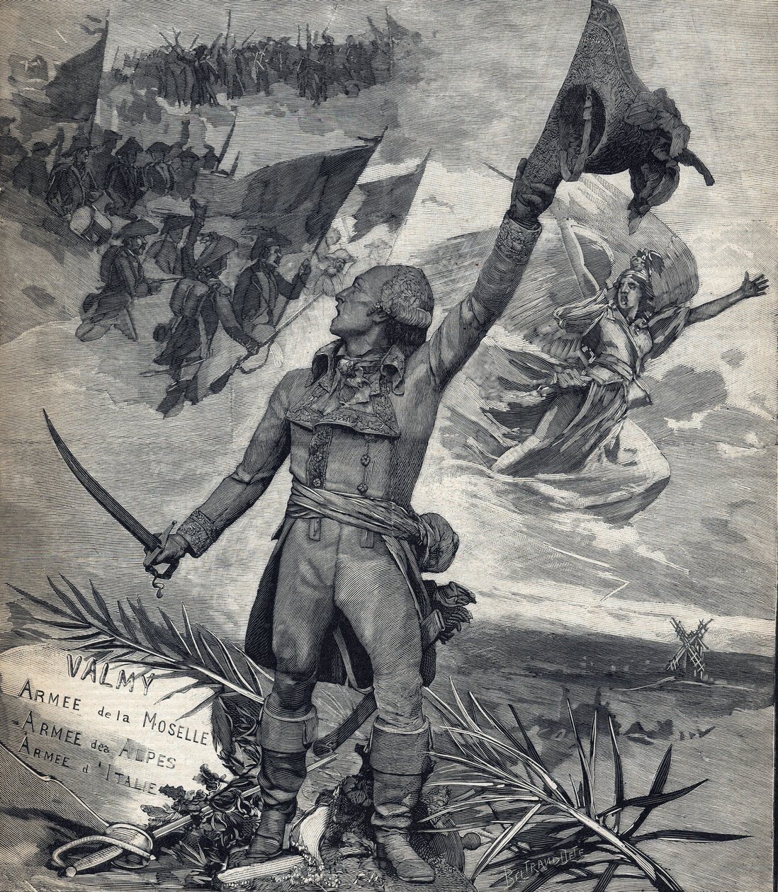 Socha generála Francoise Christophe Kellermana (1735-1820) Francouzský generál, vítěz bitvy u Valmy (20. září 1792): „Ať žije národ! “. Rytina v „“Le petit parisien““ dne 14.09.1892. Soukromá sbírka od Anonymous Anonymous