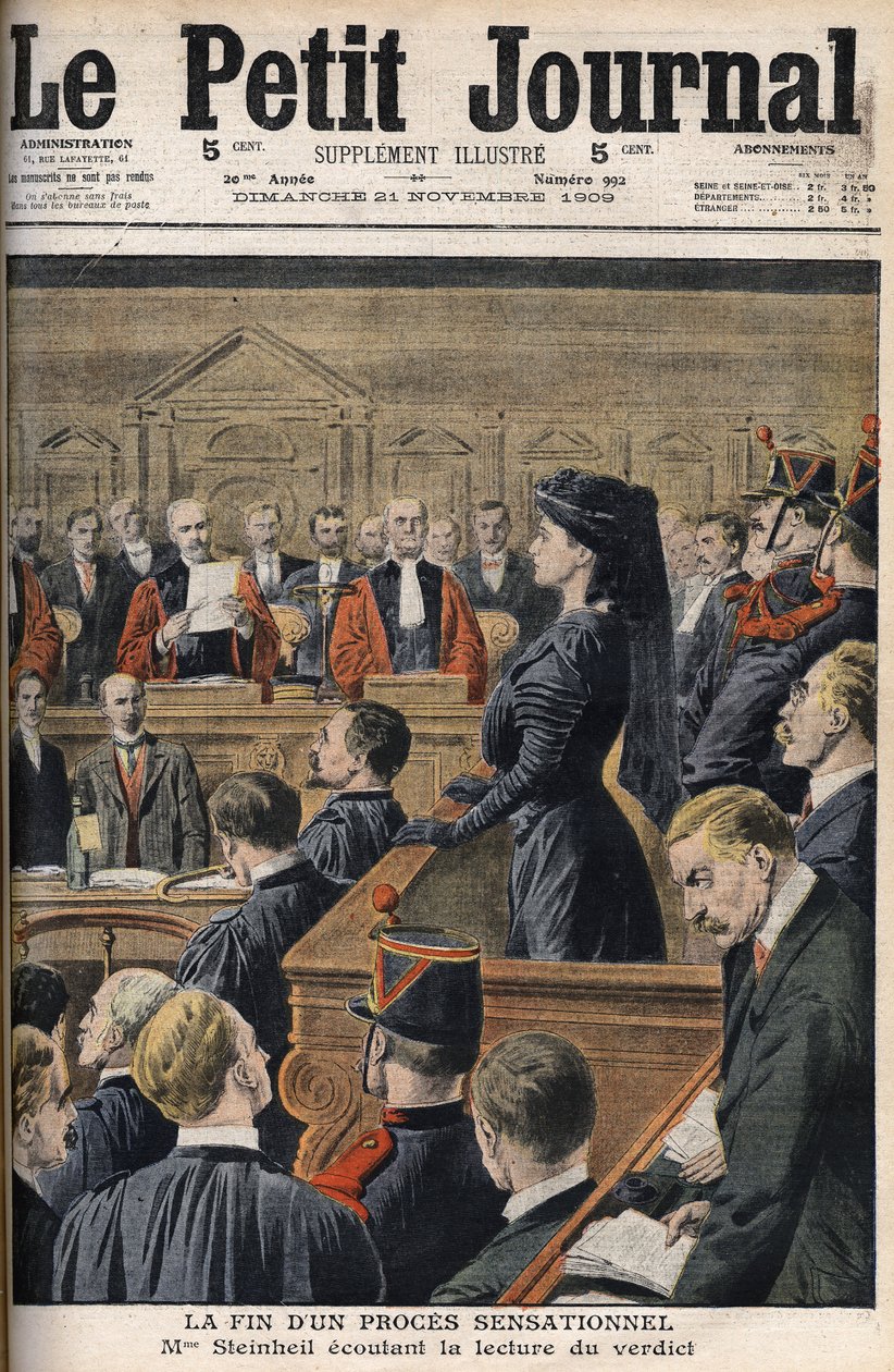 Případ Steinheil: Marguerite Steinheil (1869-1954) naslouchající čtení rozsudku - Le Peiny Journal, listopad 1909 od Anonymous Anonymous
