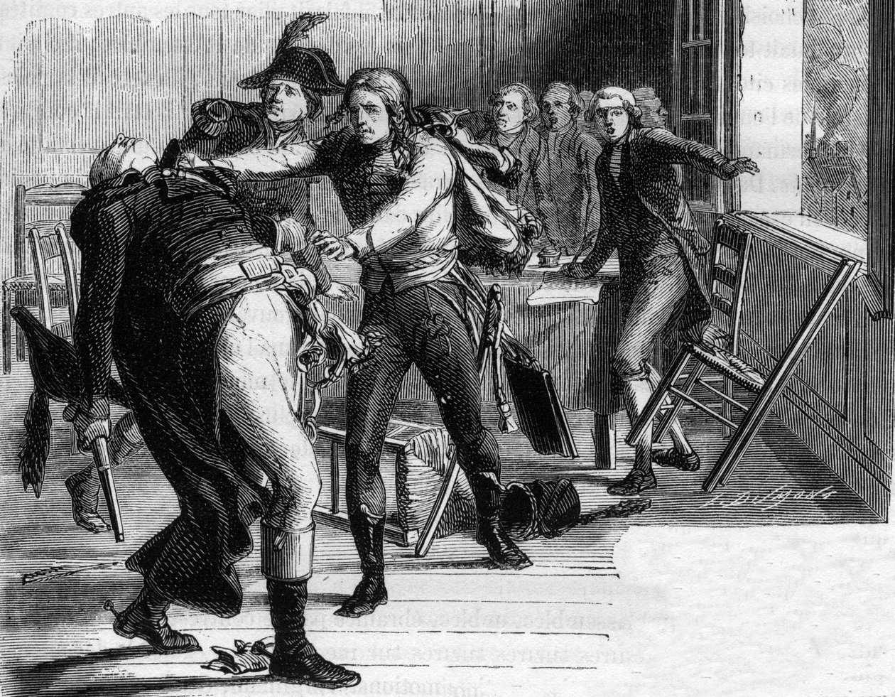 Sebevražda Nicolase Josepha (Nicolas-Joseph) Beaurepaire (1792) po rozhodnutí vrátit Verdun Prusům - rytina v „Histoire des Girondins“ od Alphonse de Lamartine (1790-1869) 1865-1866 - soukromá sbírka od Anonymous Anonymous