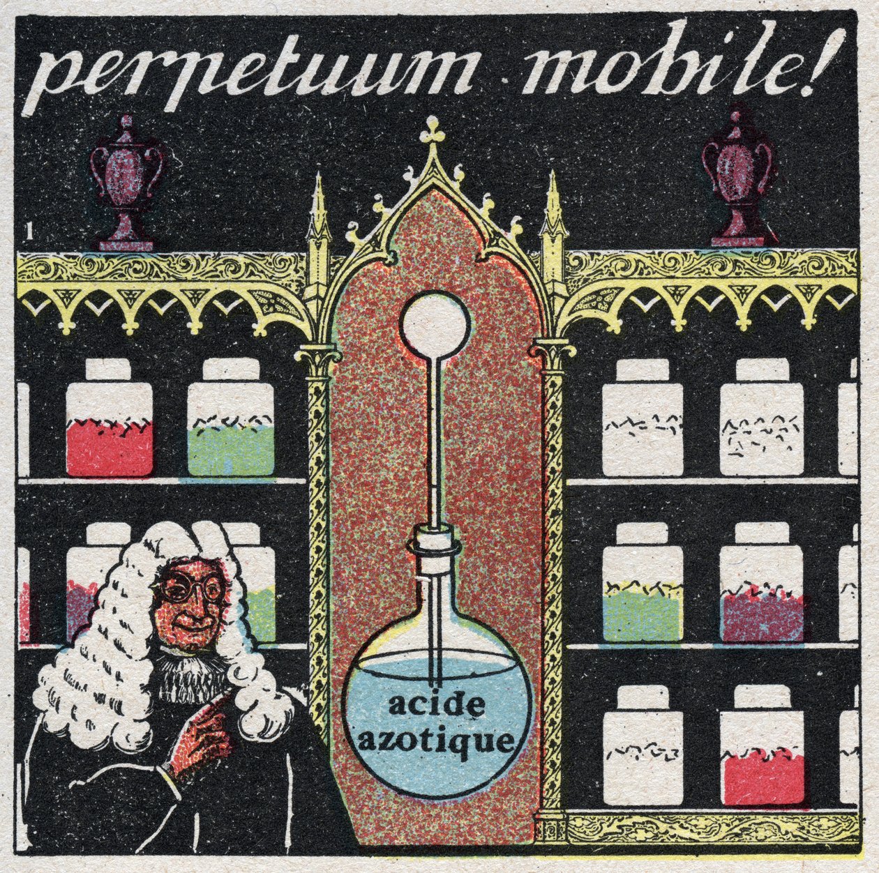 Teplota a expanze: „mobilní perpetuum“, první teploměr používaný lékárníky v 16. století. Anonymní ilustrace z roku 1925. Soukromá sbírka. od Anonymous Anonymous