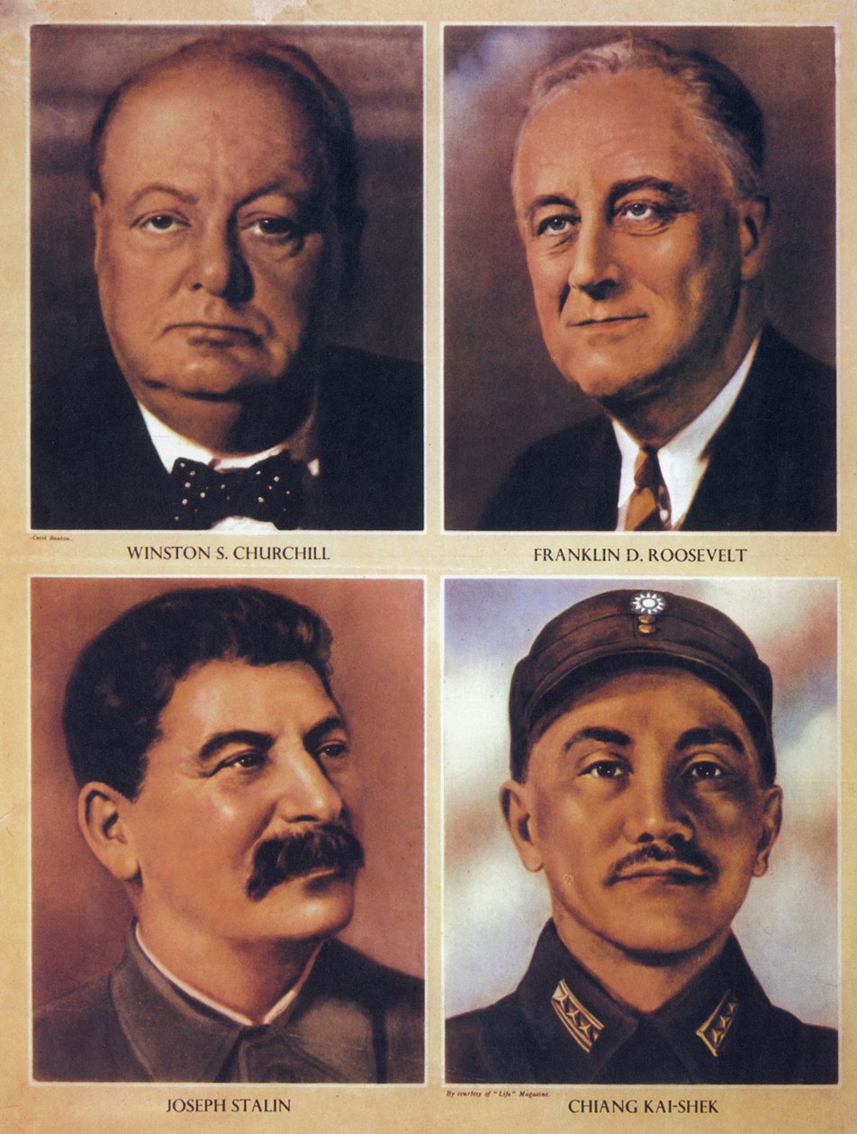 Spojenečtí vůdci druhé světové války - Winston Churchill, Franklin Delano Roosevelt, Joseph Stalin a Čankajšek - 1943 od Anonymous Anonymous