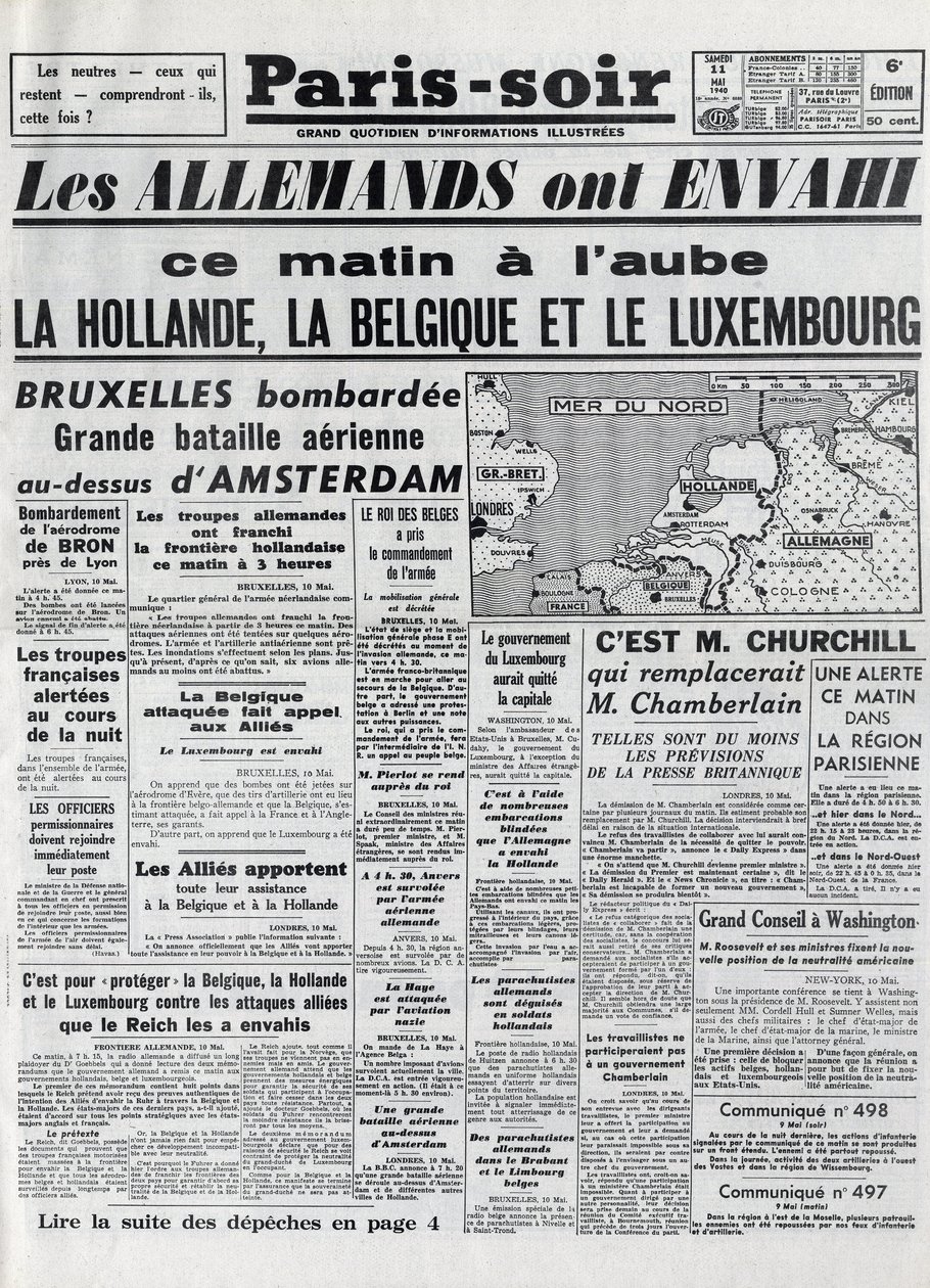 Bitva o Belgii nebo belgické tažení - 18denní tažení - invaze německých jednotek do Belgie během druhé světové války - PARIS EVIOR 11/05/1940 - NĚMCI NAVÁZLILI HOLANDSKO - BELGIE A LUCEMBURSKO - od Anonymous Anonymous