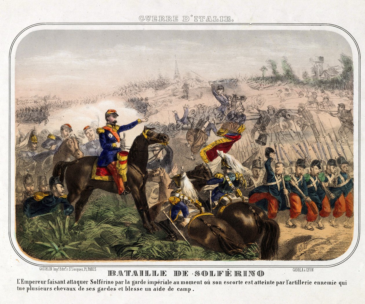 Bitva u Solferina (24. června 1859) - Anonymní - 1859 - Barevná litografie - 40,1x28,1 - Soukromá sbírka od Anonymous Anonymous