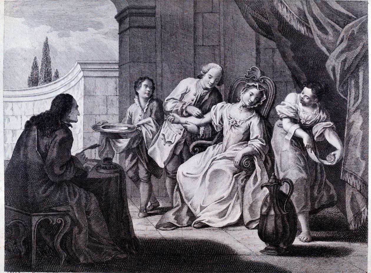 The Bloodletting, lékařská technika (rytina od Anonymous Anonymous