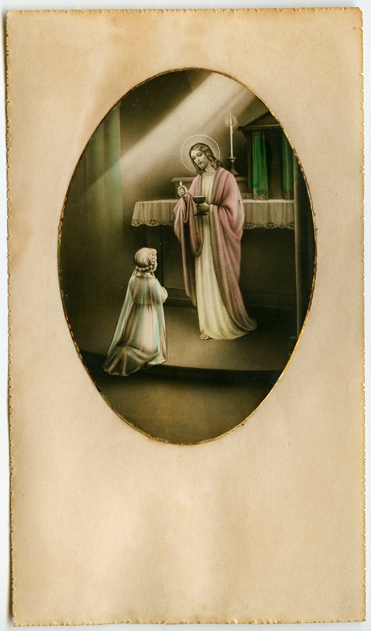 Eucharistie, svaté přijímání, svátost oltářní: dítě před Ježíšem (rytina) od Anonymous Anonymous