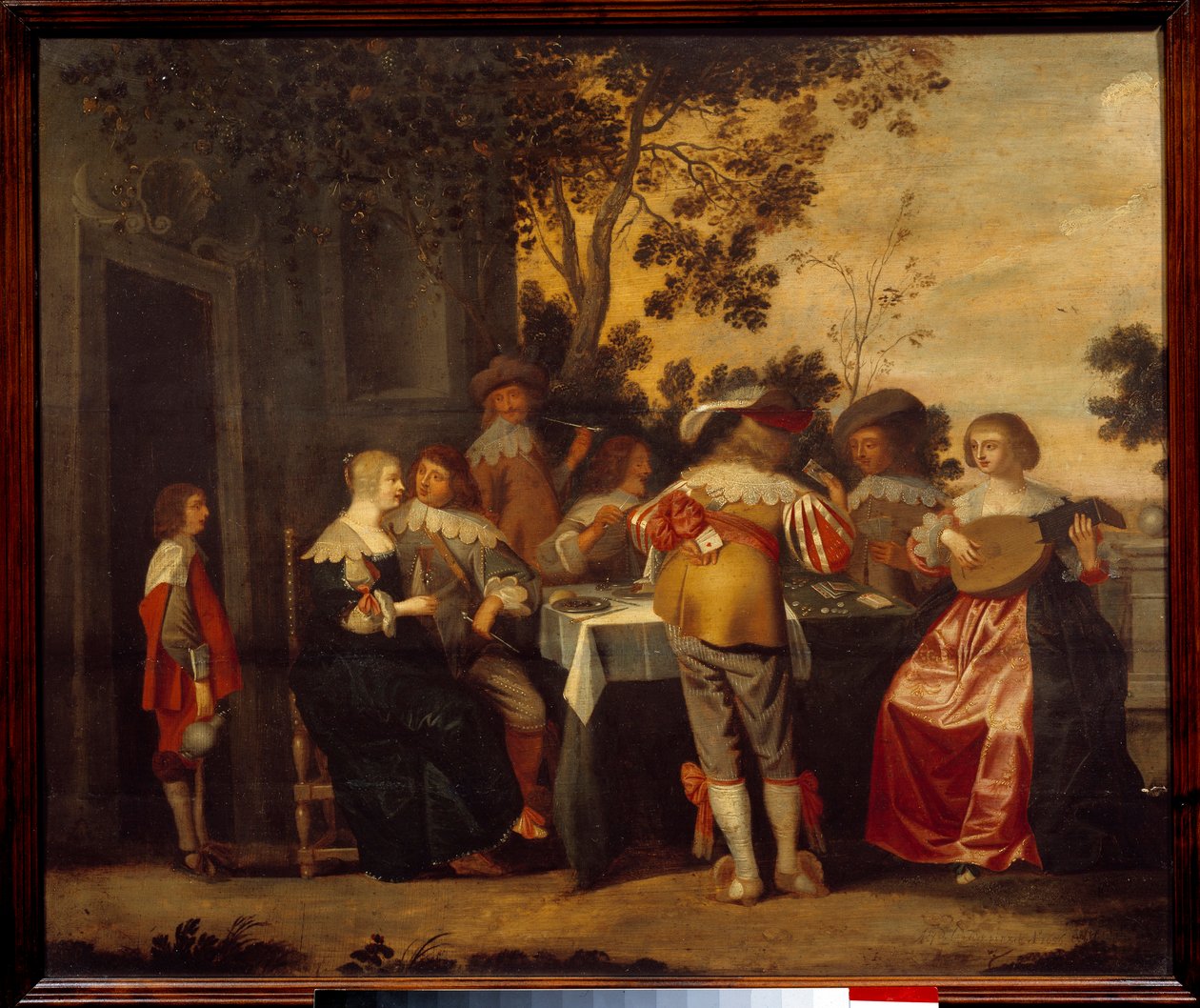 Karetní hra Gallant Scene s několika hráči a hudebníky. Anonymní malování. 17. století Lille, Musee des Beaux Arts od Anonymous Anonymous