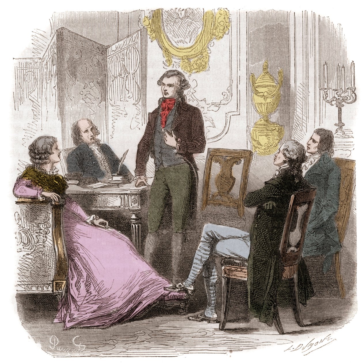 The Girondins at home Madame Roland - Reunion des Girondins chez Madame Roland (Manon (Jeanne Marie) Roland Philipon) (1754-1793) - Rytina v „Histoire des Girondins“ od Alphonse de Lamartine (1790-1869) 186665-186665-18 sbírka od Anonymous Anonymous