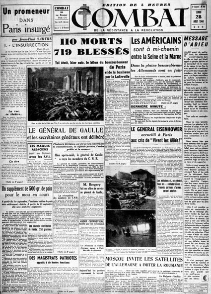 Pařížské povstání za osvobození hlavního města - titulek „Boj“ z 28.8.1944, Sb. MDJ Bernard. od Anonymous Anonymous