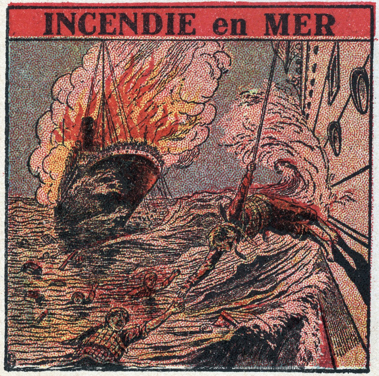 T.S.F.: Oheň na moři. Společnost T.S.F. používají lodě k přivolání pomoci při ztroskotání lodi. Anonymní ilustrace z roku 1925. Soukromá sbírka. od Anonymous Anonymous