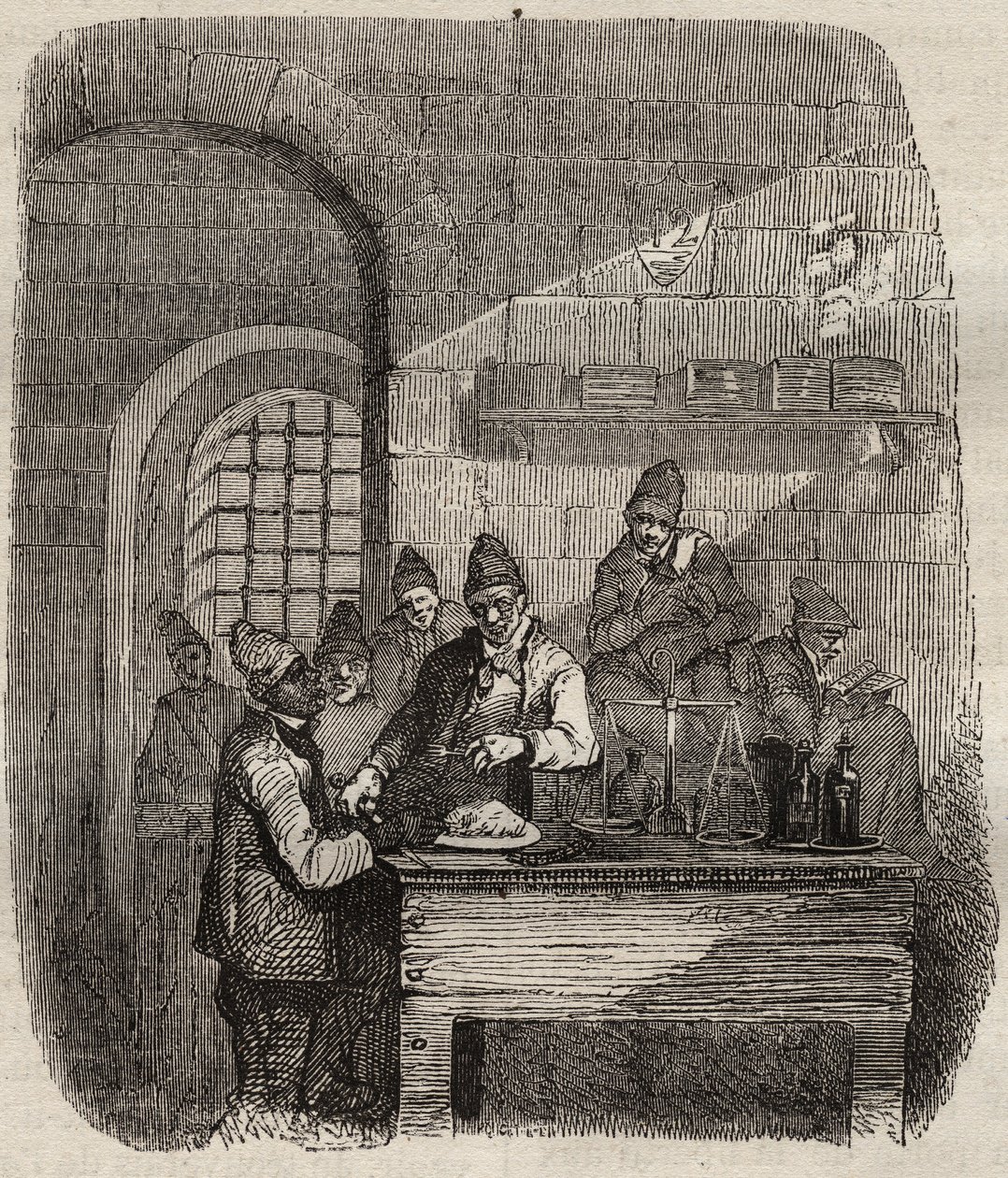 Jídelna věznice Brest v 19. století. Rytina do „Historie trestanců od jejich vzniku až po současnost“ (1877) od Pierra Zacconeho (1817-1895) (Colonia Penale - Trestná kolonie). Soukromá sbírka. od Anonymous Anonymous