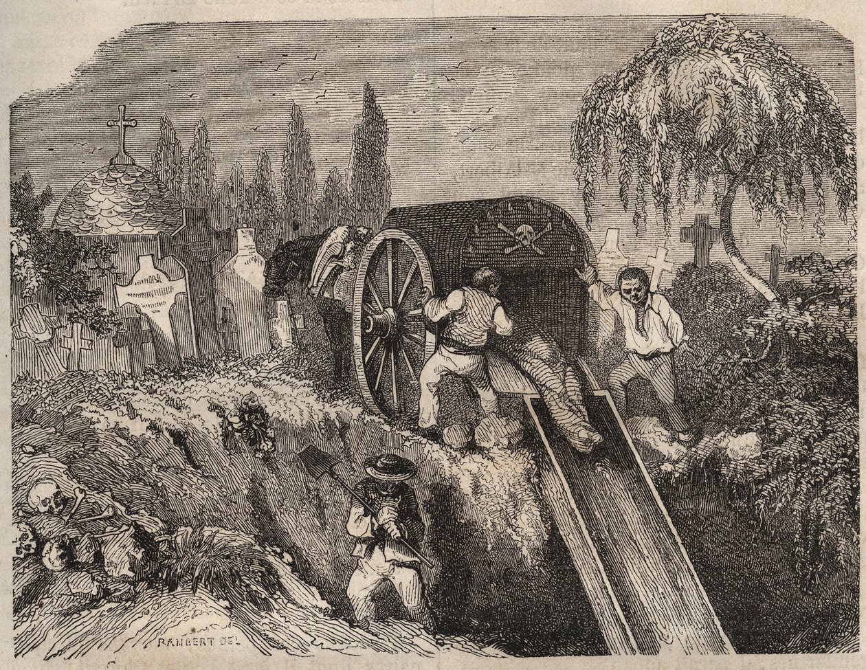 Hřbitov Brest Bagne v 19. století. Rytina do „Historie trestanců od jejich vzniku až po současnost“ (1877) od Pierra Zacconeho (1817-1895) (Colonia Penale - Trestná kolonie). Soukromá sbírka. od Anonymous Anonymous