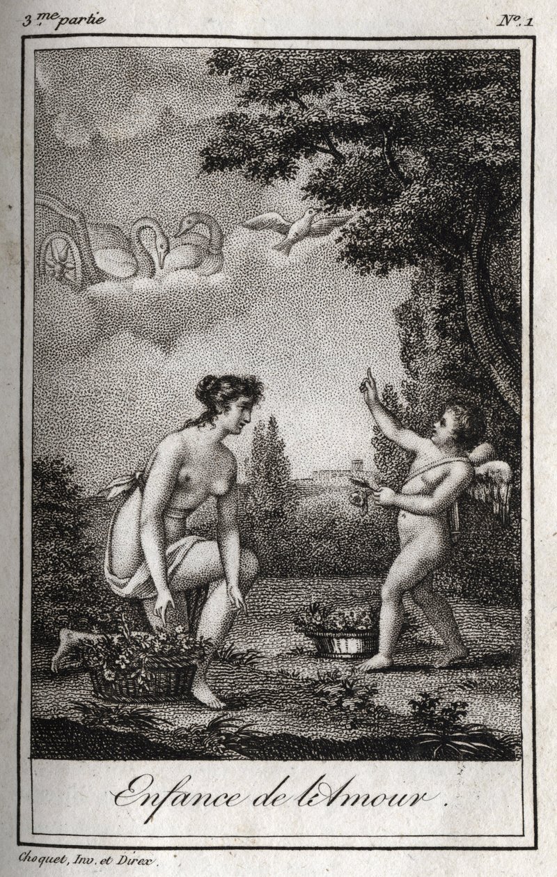 Dětství Lásky. Rytina z roku 1819 v „Lettres a Emilie sur la mythologie“ od Charlese Alberta Demoustiera (1760-1801). Soukromá sbírka. od Anonymous Anonymous
