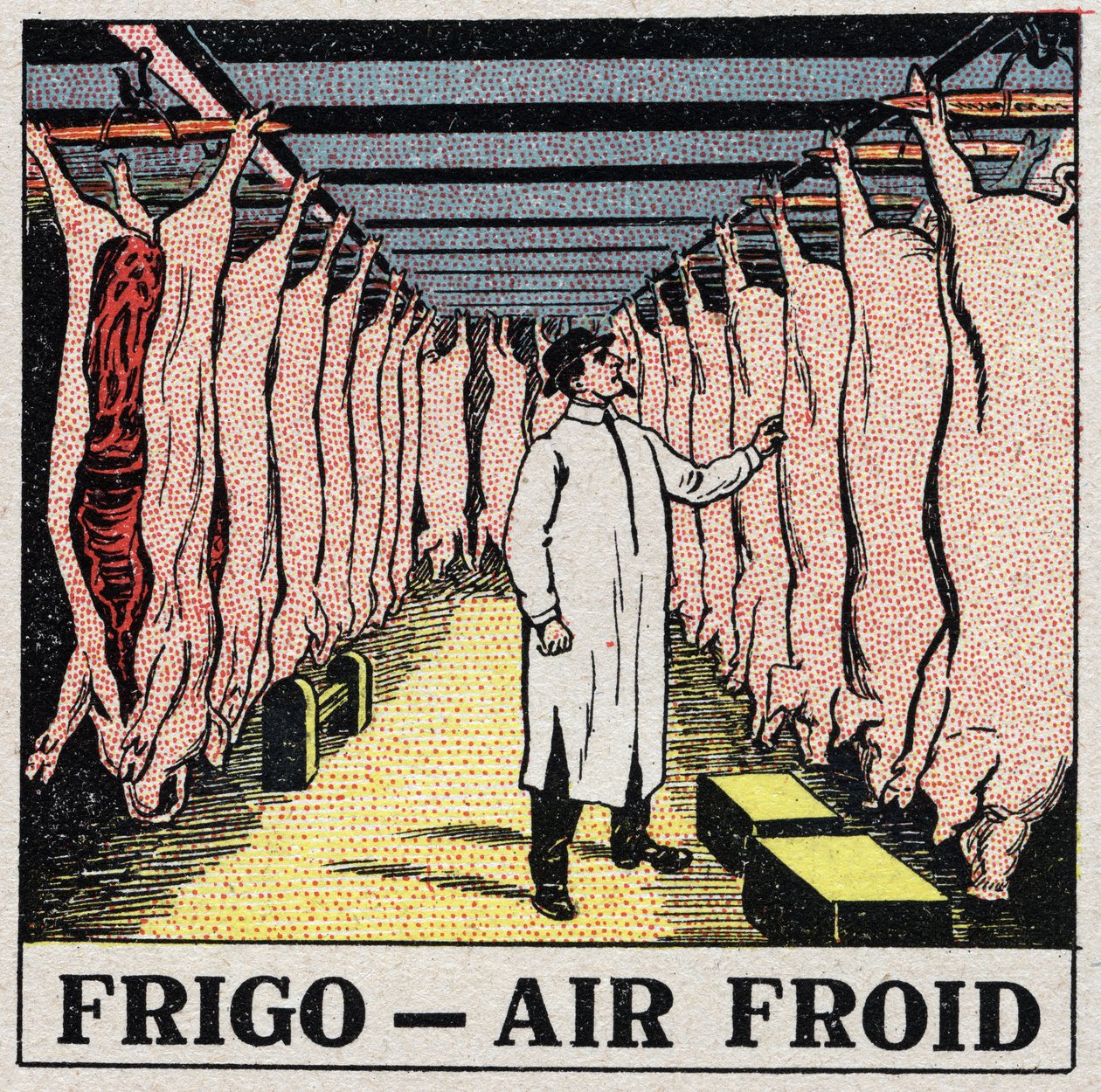 Studený průmysl: skladování masa v lednicích. Anonymní ilustrace z roku 1925. Soukromá sbírka. od Anonymous Anonymous