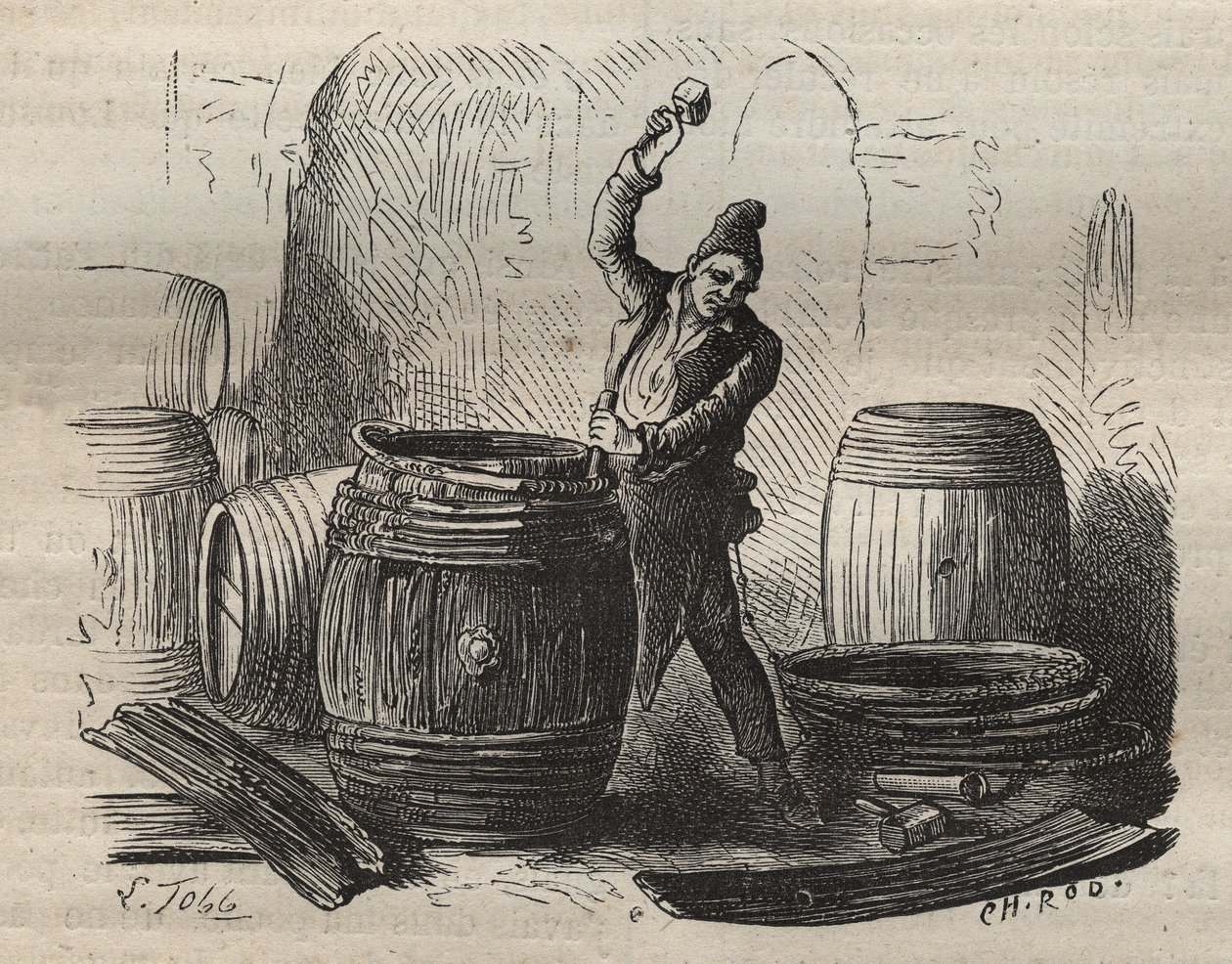 Bednář z Toulon Bagne v 19. století. Rytina do „Historie trestanců od jejich vzniku až po současnost“ (1877) od Pierra Zacconeho (1817-1895) (Colonia Penale - Trestná kolonie). Soukromá sbírka. od Anonymous Anonymous