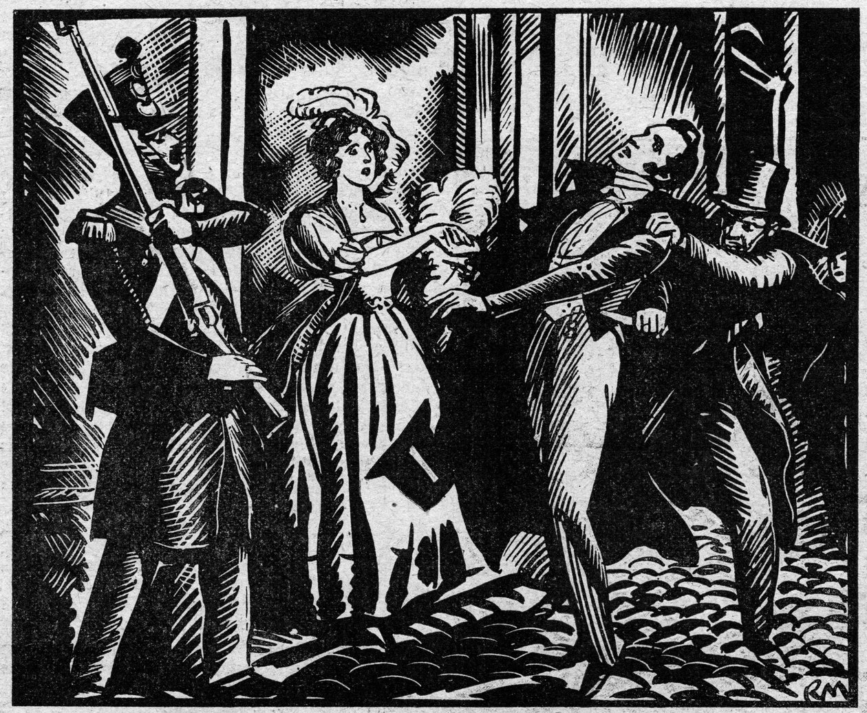 Smrt vévody z Berry (1778-1820) 13. 2. 1820 na Královské hudební akademii““ Synovec krále Ludvíka XVIII. je zavražděn v Opeře republikánem Louvelem, který chce uhasit královskou dynastii. Ilustrace převzaty z „“ Le petit journal illustr od Anonymous Anonymous