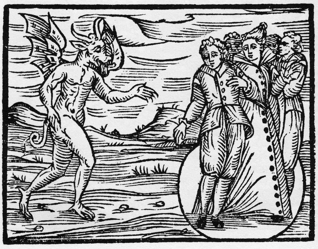 Ďábel zavazuje ty, kteří ho přiměli, aby s ním uzavřeli smlouvu - „Compendium Maleficarum“, pojednává o čarodějnicích, jejich zlu a jejich třídění od Francesca Maria Guazza nebo Guacca nebo Guaccia (15?? -16??) Soukromá sbírka 1608 od Anonymous Anonymous