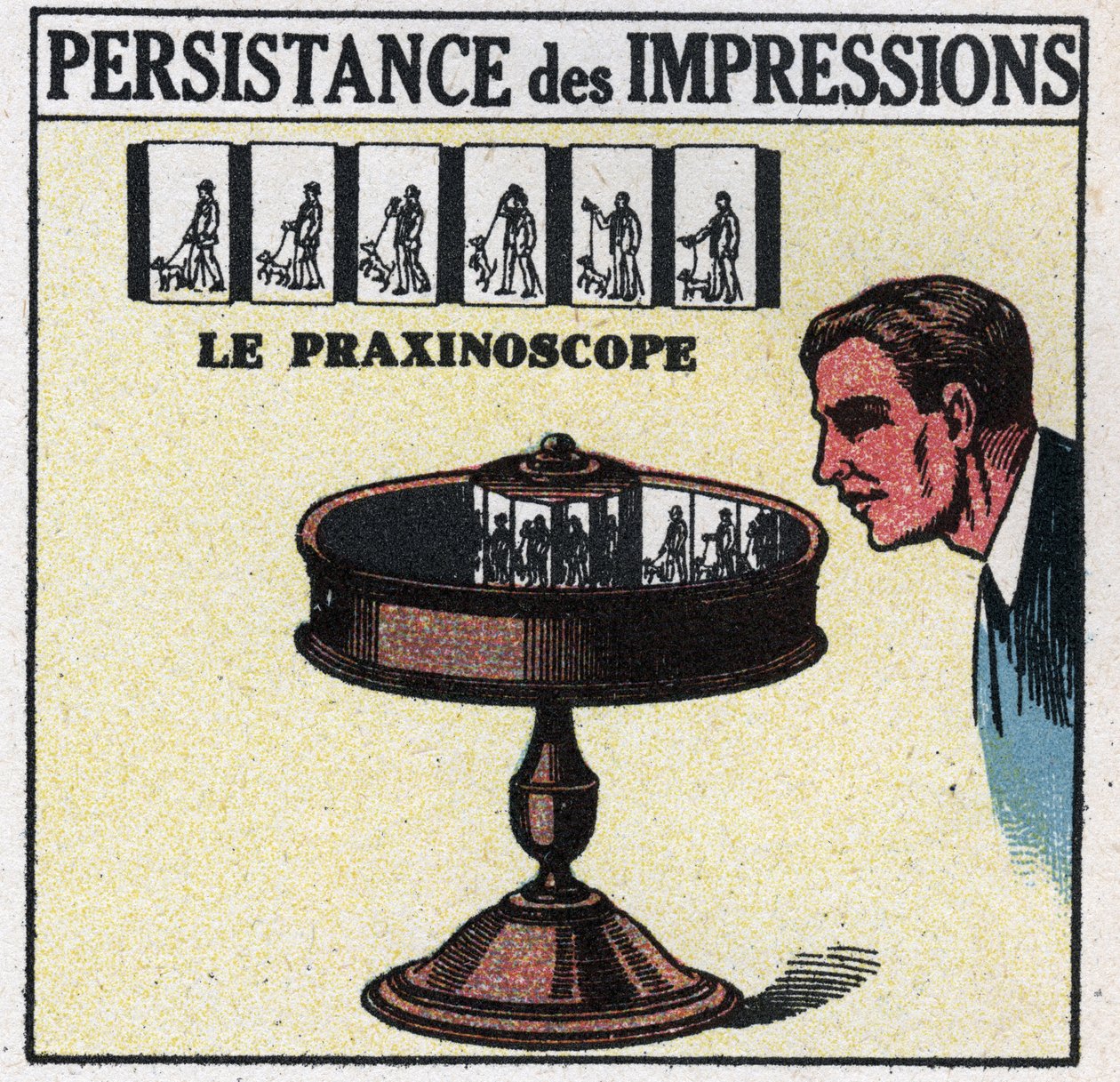 Oko: přetrvávání dojmů. Praxinoskop. Anonymní ilustrace z roku 1925. Soukromá sbírka. od Anonymous Anonymous
