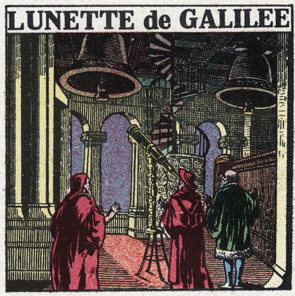 První optické přístroje: astronomická luneta Galilea Galilei zvaná Galilee (1564-1642) vynalezená v roce 1610. Anonymní ilustrace z roku 1925. Soukromá sbírka. od Anonymous Anonymous