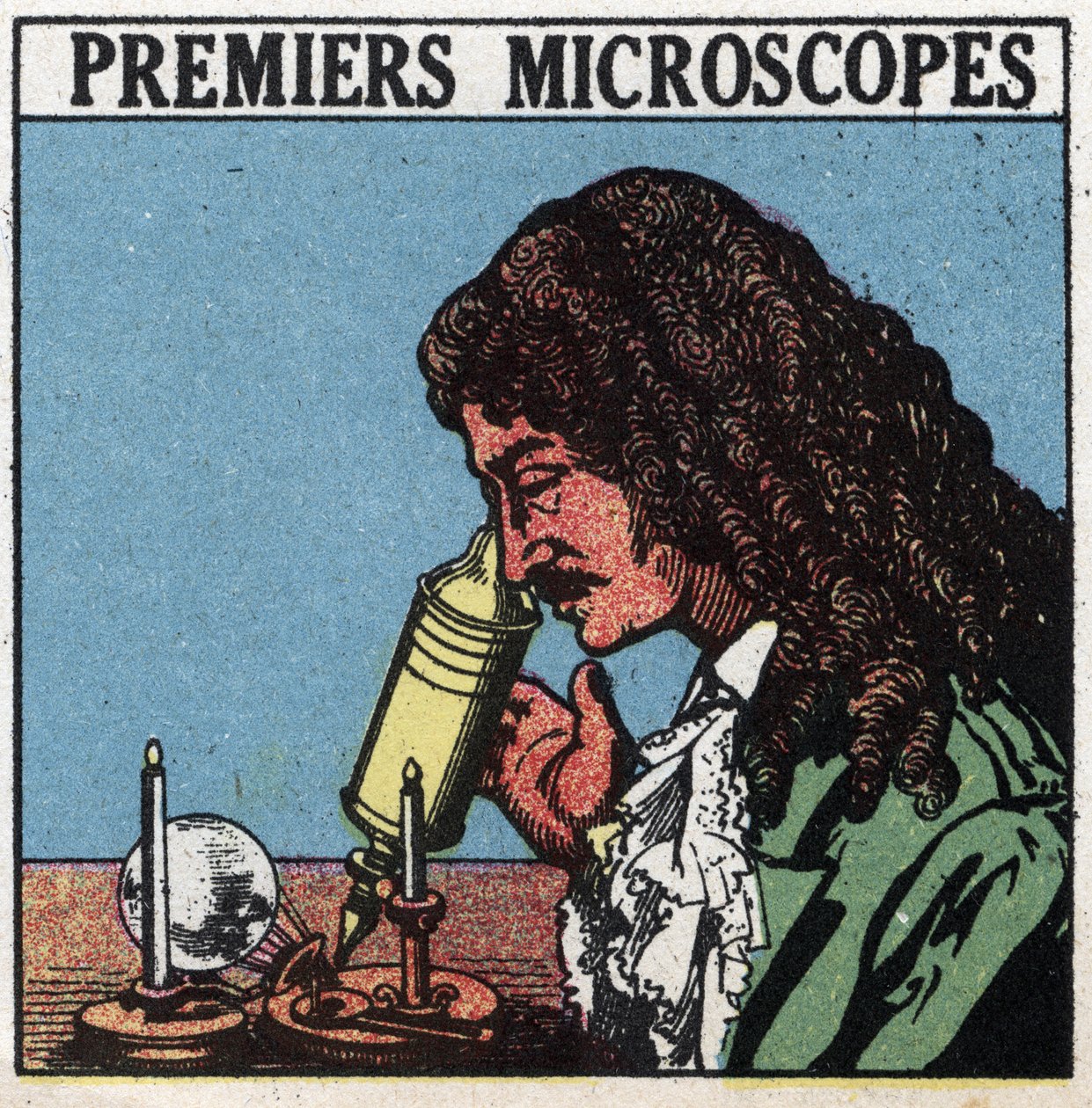 První optické přístroje: mikroskop používaný v době Christiaana Huygense (Huyghense) (1629-1695). Anonymní ilustrace z roku 1925. Soukromá sbírka. od Anonymous Anonymous