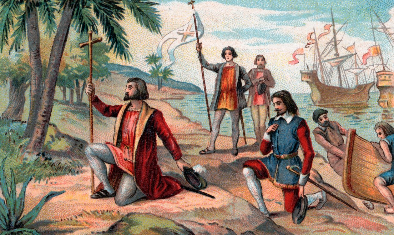 Přistání Kryštofa Kolumba (Christopher Columbus, Cristoforo Colombo, Cristobal Colon) (1451-1506) v Novém světě od Anonymous Anonymous