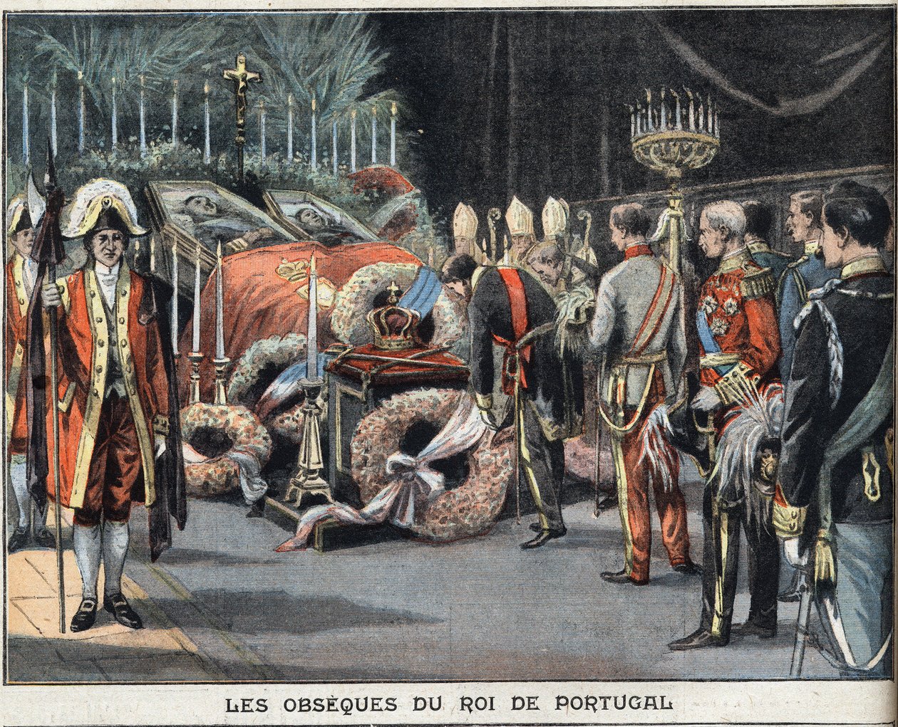 Obseques portugalského krále Karla I. (1863-1908) zemřel při atentátu 1. února 1908. Rytina z novin „“Le Peute Parisien“, 23.2.1908. Soukromá sbírka. od Anonymous Anonymous
