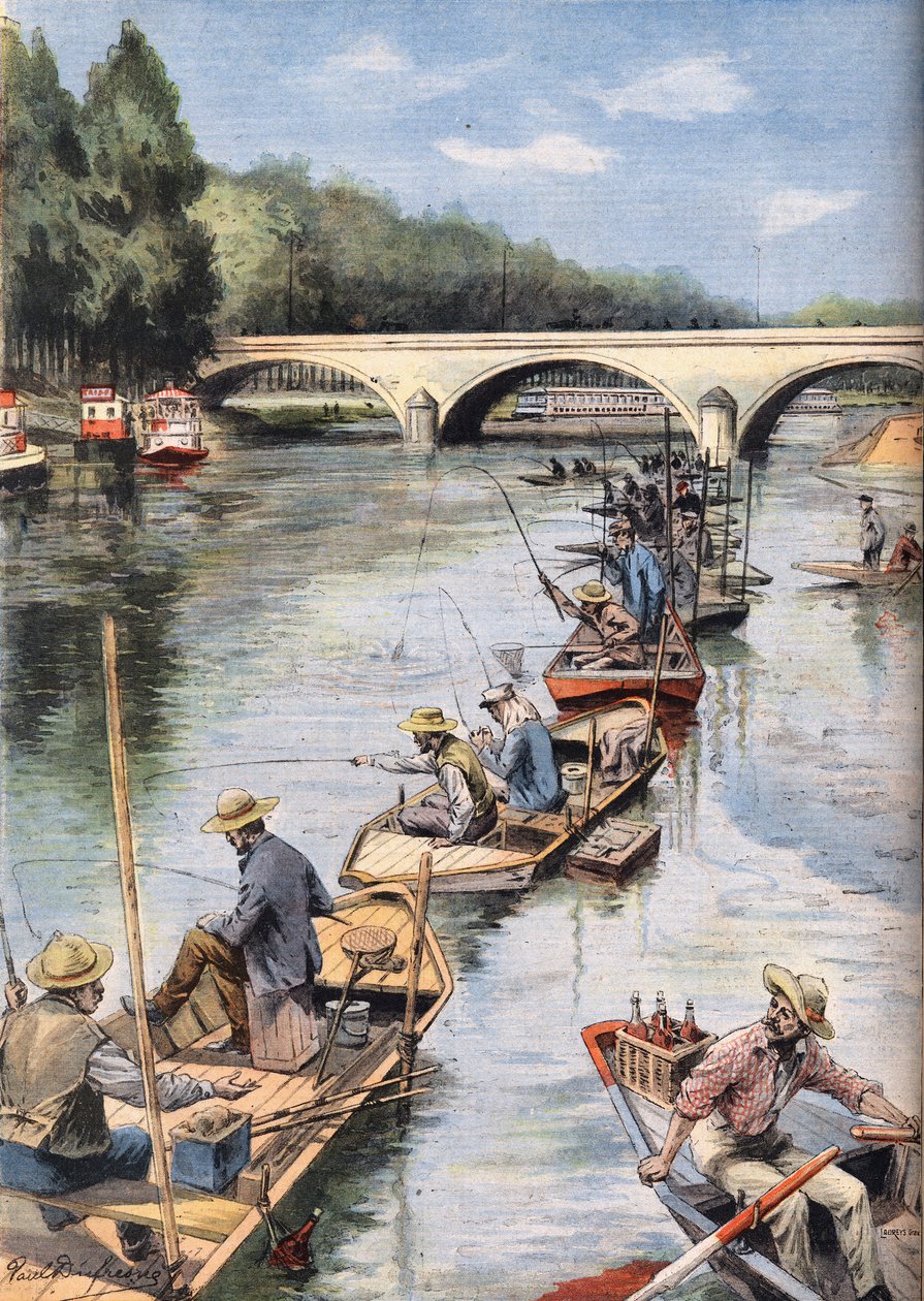 Zahájení rybolovu. Rytina z novin „“Le Petite Parisien“ ze dne 21.6.1908. Soukromá sbírka. od Anonymous Anonymous
