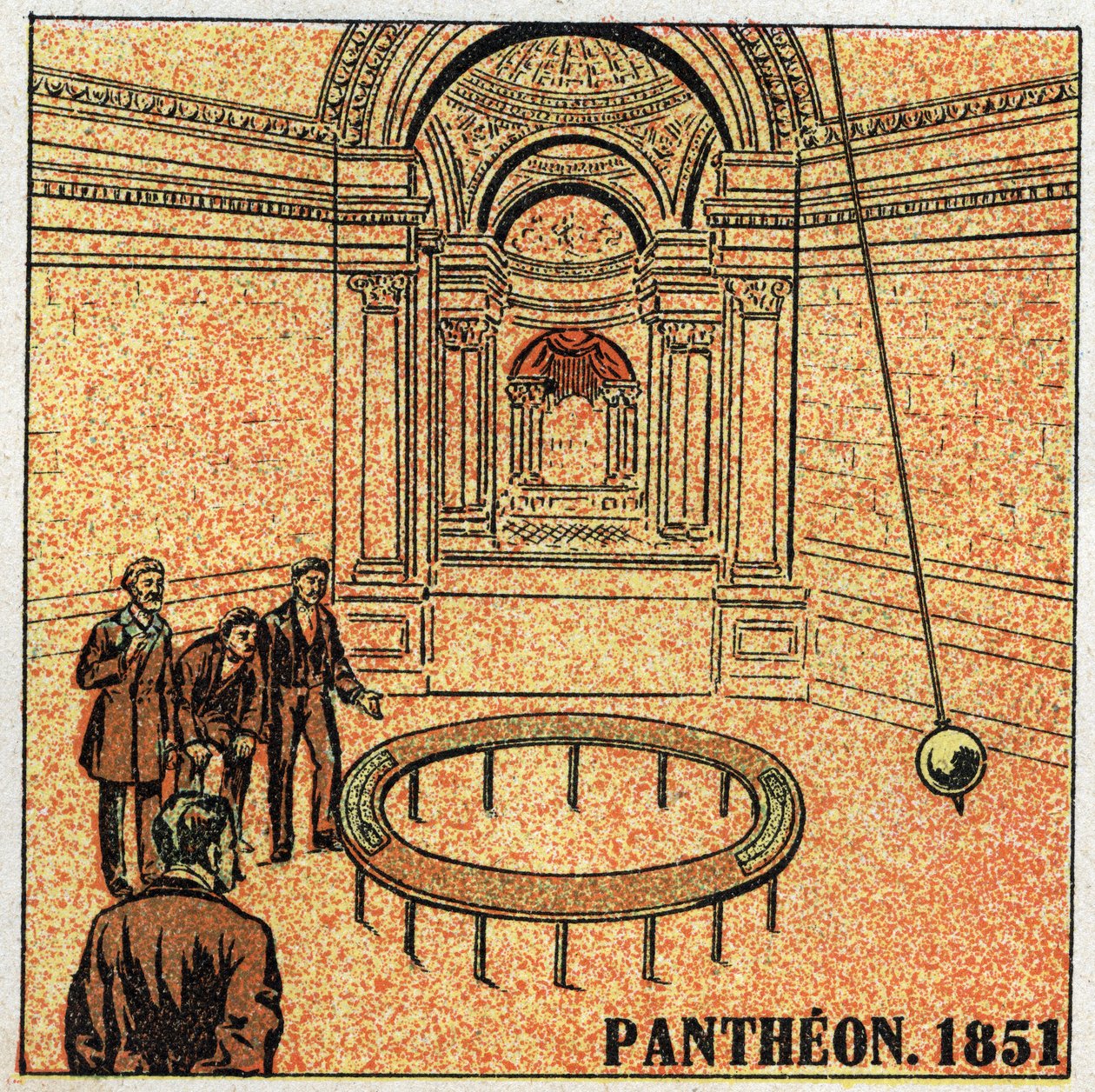 Kyvadlo: zkušenost Leona Foucaulta (1819-1868) v Pantheonu v roce 1851 a demonstrující rotaci Země. Anonymní ilustrace z roku 1925. Soukromá sbírka. od Anonymous Anonymous