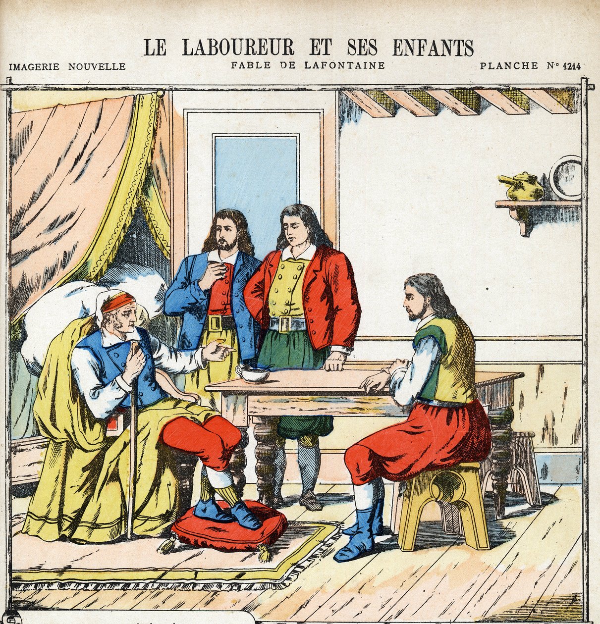 Pluh a jeho děti. Anonymní ilustrace pro Les Fables od Jean de LA FONTAINE (Lafontaine) (1621-1695). Imaging of Pont-a-Mousson, circa 1880. Soukromá sbírka. od Anonymous Anonymous