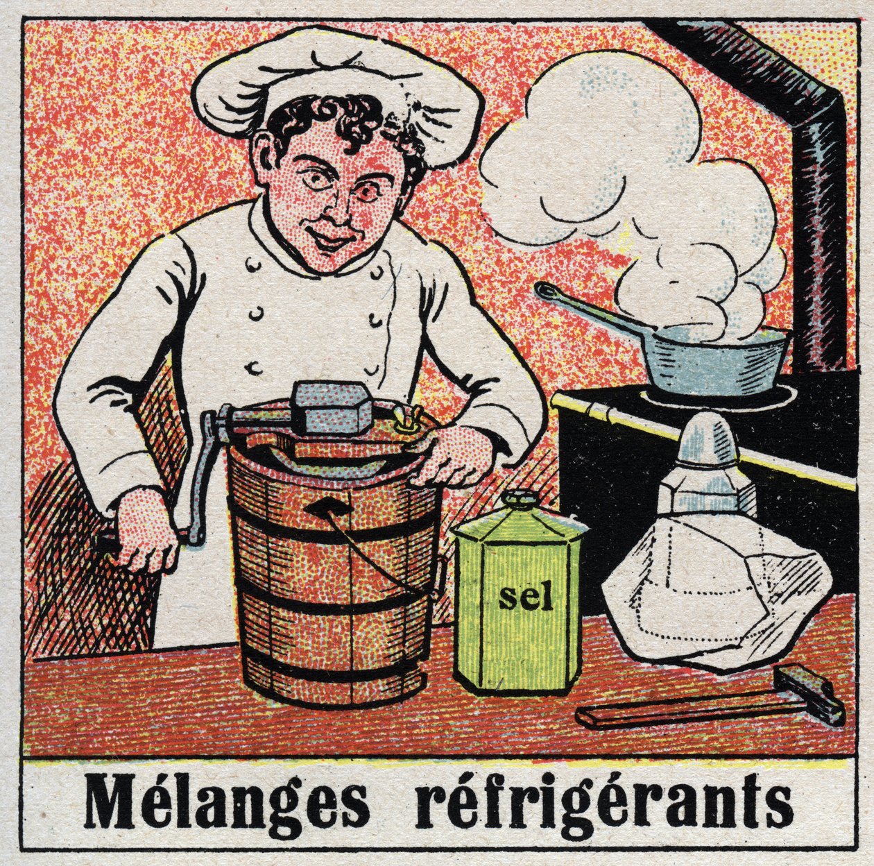 Chladírenský průmysl: chladicí směsi používané pro vaření. Anonymní ilustrace z roku 1925. Soukromá sbírka. od Anonymous Anonymous