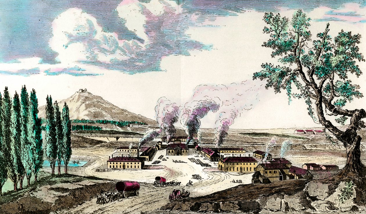 Královská slévárna v Creusot (Saone a Loire) v roce 1787 Vyráběla mimo jiné výzbroj francouzské armády. Rytina 18. století. Soukromá sbírka od Anonymous Anonymous