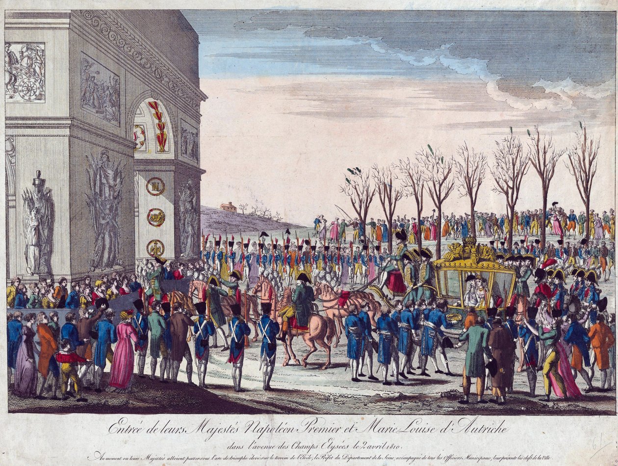 Svatební průvod Napoleona a Marie-Louise podél Champs Elysees 2. dubna 1810 - Anonymní - 1810 - Lept, akvarel - 35,3x45,7 - Soukromá sbírka od Anonymous Anonymous