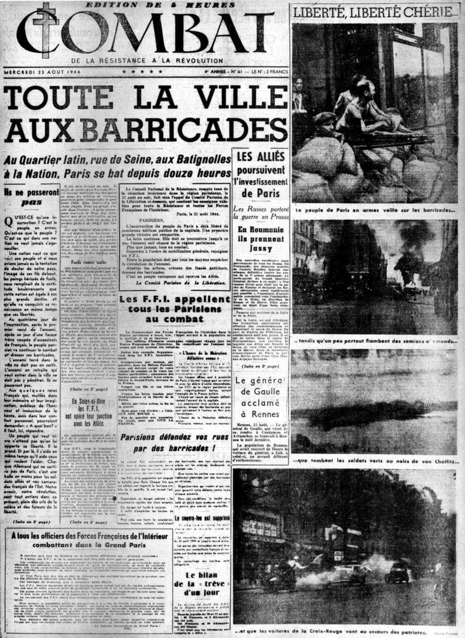Celé město na barikádách: osvobození Paříže - v „Boji“ z 23.8.1944, sb. MDJ Bernard. od Anonymous Anonymous