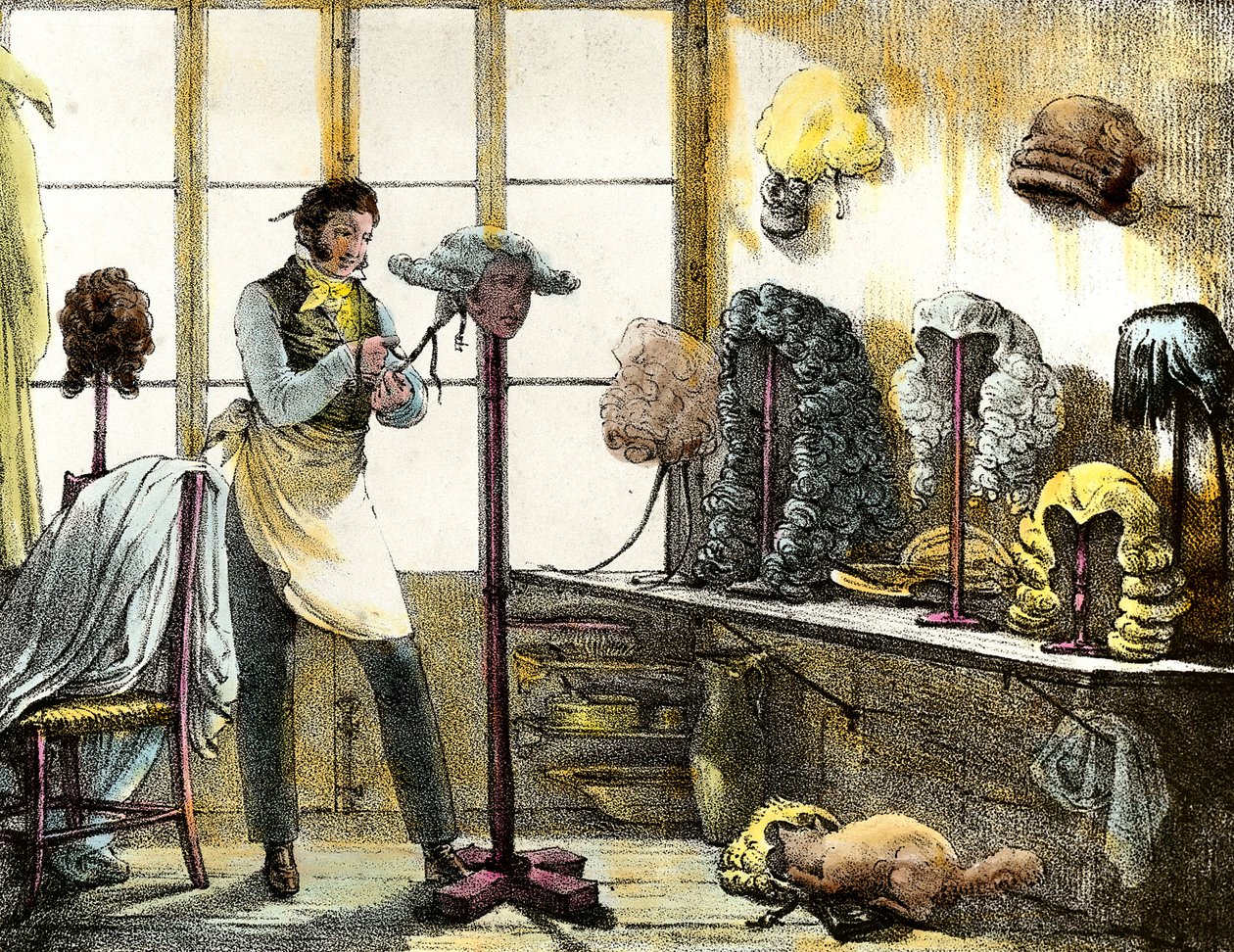 Paruka styling paruku catogan, pánské kadeřnictví. Rytina ze zrcadlových show, dopisů, léků atd. Umění”” 1821-1823 Soukromá sbírka od Anonymous Anonymous