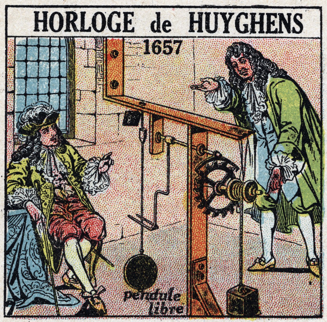 Čas: hodiny volné kyvadlo vynalezené Christiaanem Huygensem (1629-1695) v roce 1657. Anonymní ilustrace z roku 1925. Soukromá sbírka. od Anonymous Anonymous