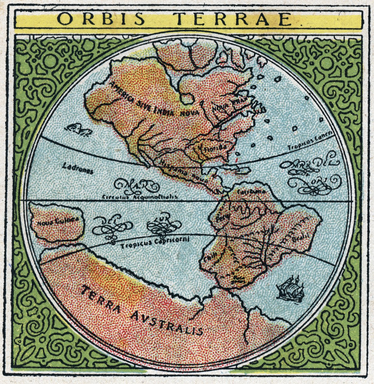 Čas: orbis terrae. Zeměkoule s Ekvádorem a tropy. Anonymní ilustrace z roku 1925. Soukromá sbírka. od Anonymous Anonymous