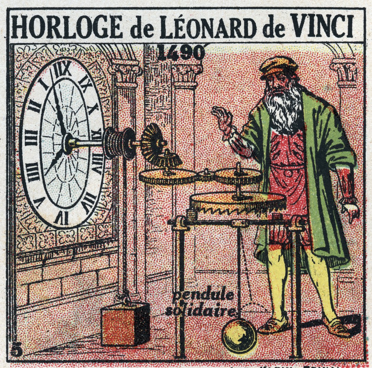 Čas: závaží hodiny vynalezené Leonardem de Vinci (Leonardo da Vinci) (1452-1519) v roce 1490. Nahrazují leták s vertikální váhou. Anonymní ilustrace z roku 1925. Soukromá sbírka. od Anonymous Anonymous