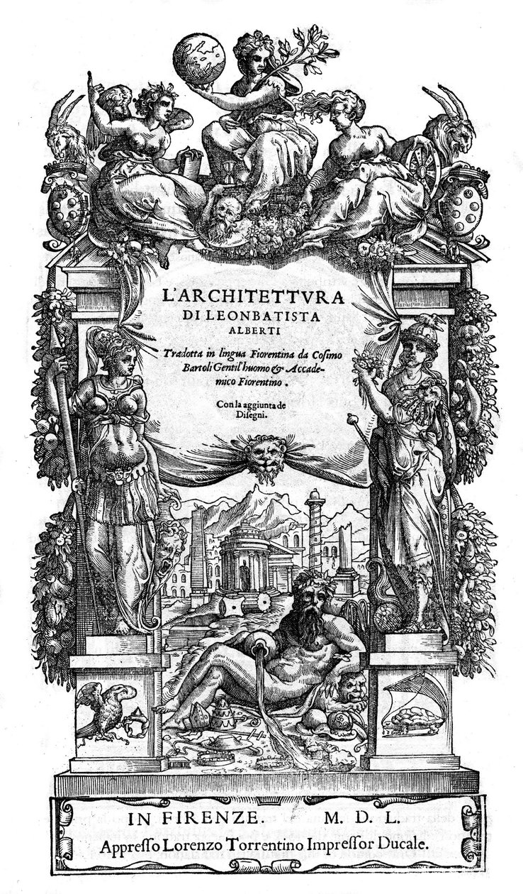Titulní strana “” Architektura Leona Battisty (Leon Battista) Alberti: přeložil do florentštiny Cosimo Bartoli “” z roku 1550. (De Architectura) (architektura) od Anonymous Anonymous