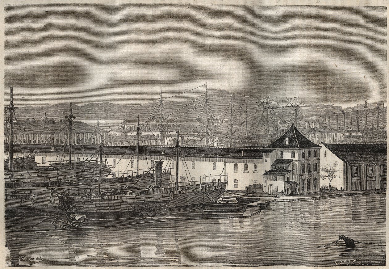 Toulonská věznice v 19. století. Rytina do „Historie trestanců od jejich vzniku až po současnost“ (1877) od Pierra Zacconeho (1817-1895) (Colonia Penale - Trestná kolonie) Soukromá sbírka. od Anonymous Anonymous