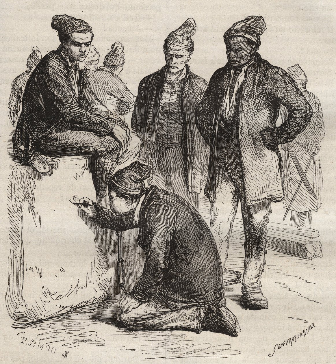 Typy štol z Brest Bagne v 19. století. Rytina do „Historie trestanců od jejich vzniku až po současnost“ (1877) od Pierra Zacconeho (1817-1895) (Colonia Penale - Trestná kolonie). Soukromá sbírka. od Anonymous Anonymous