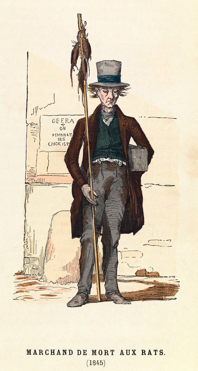 Prodejce jedu na krysy v Paříži v roce 1845, rytina, soukromá sbírka - Rat Poison Seller v Paříži od Anonymous Anonymous