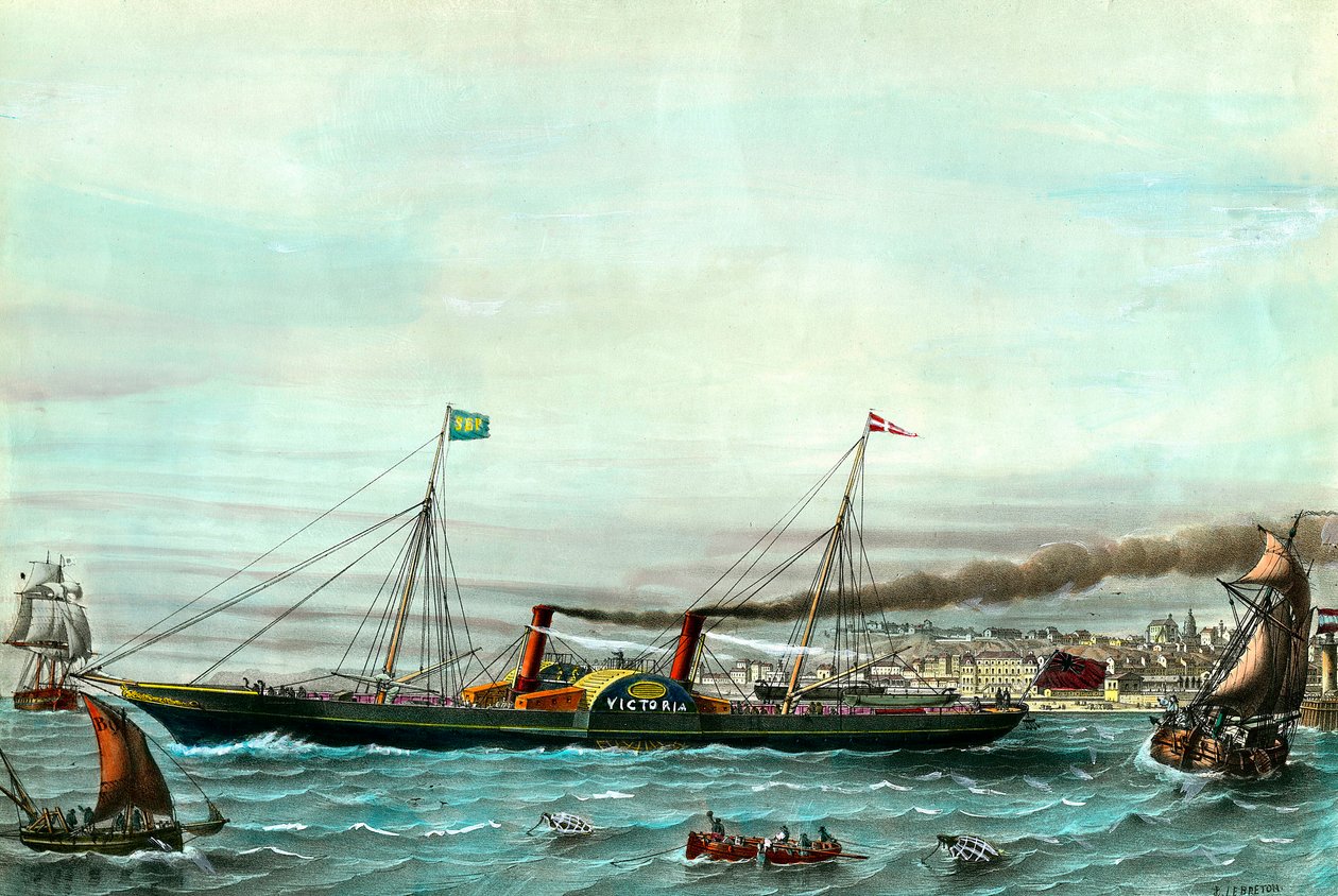 Vessel a wheel la Victoria”” sloužící mezi Boulogne sur mer a Folkestone””” Rytina 19. století. Soukromá sbírka od Anonymous Anonymous
