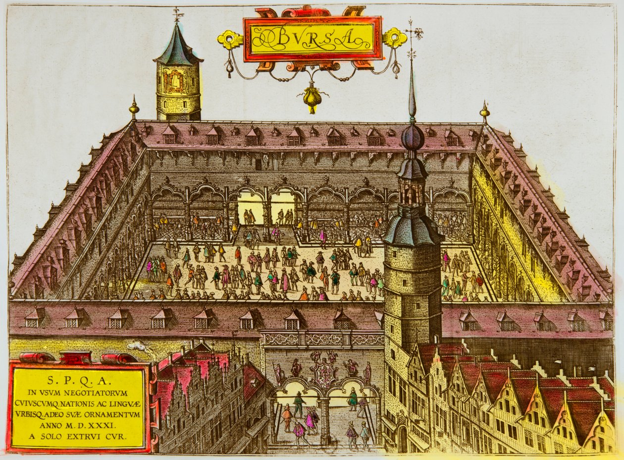 Pohled na burzu v Antverpách, založenou v roce 1531, Privee Collection od Anonymous Anonymous